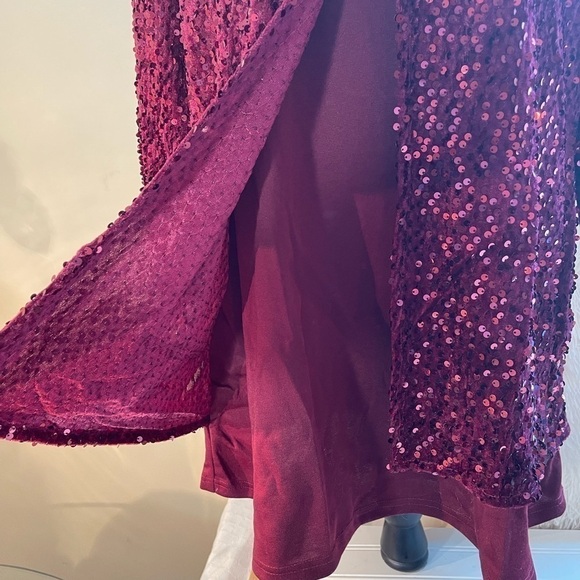 NWOT, plus size dressy 3/4 sleeve, long tunic style blouse. Red sequin. 3X - Picture 2 of 7